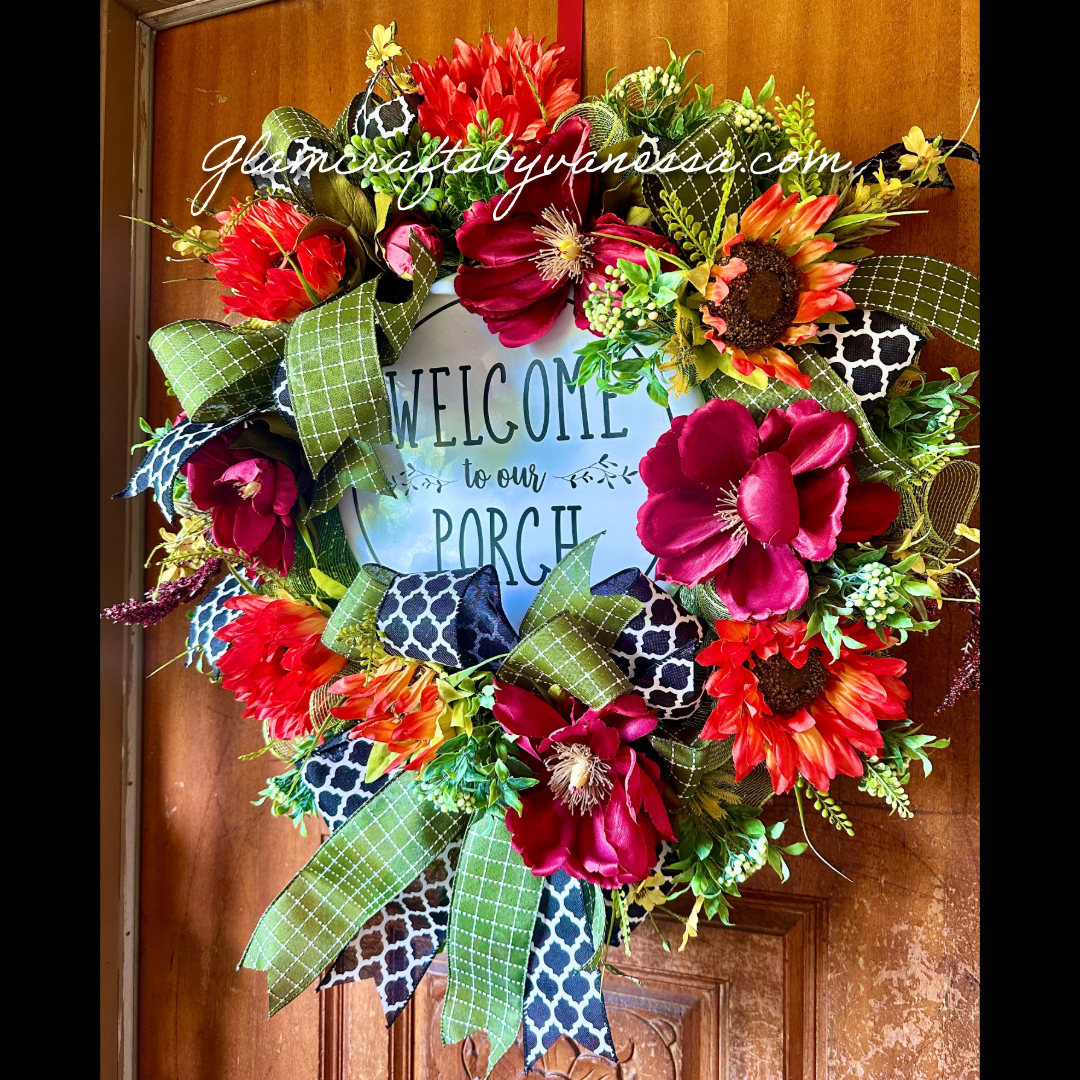 Welcome to our porch wreath