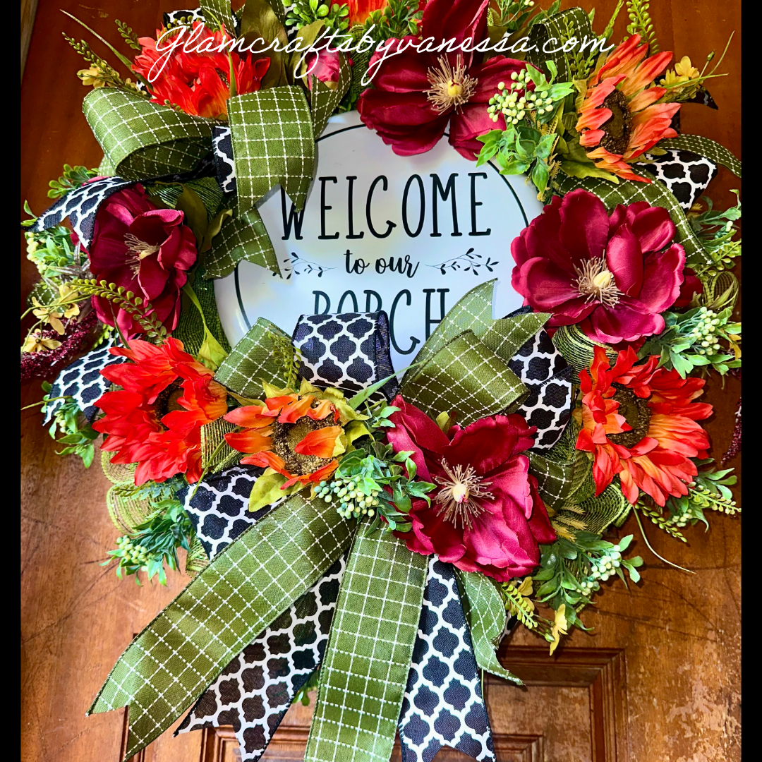 Welcome to our porch wreath