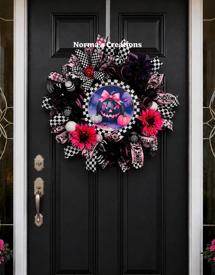 Pink pumpkin spooky chic wreath