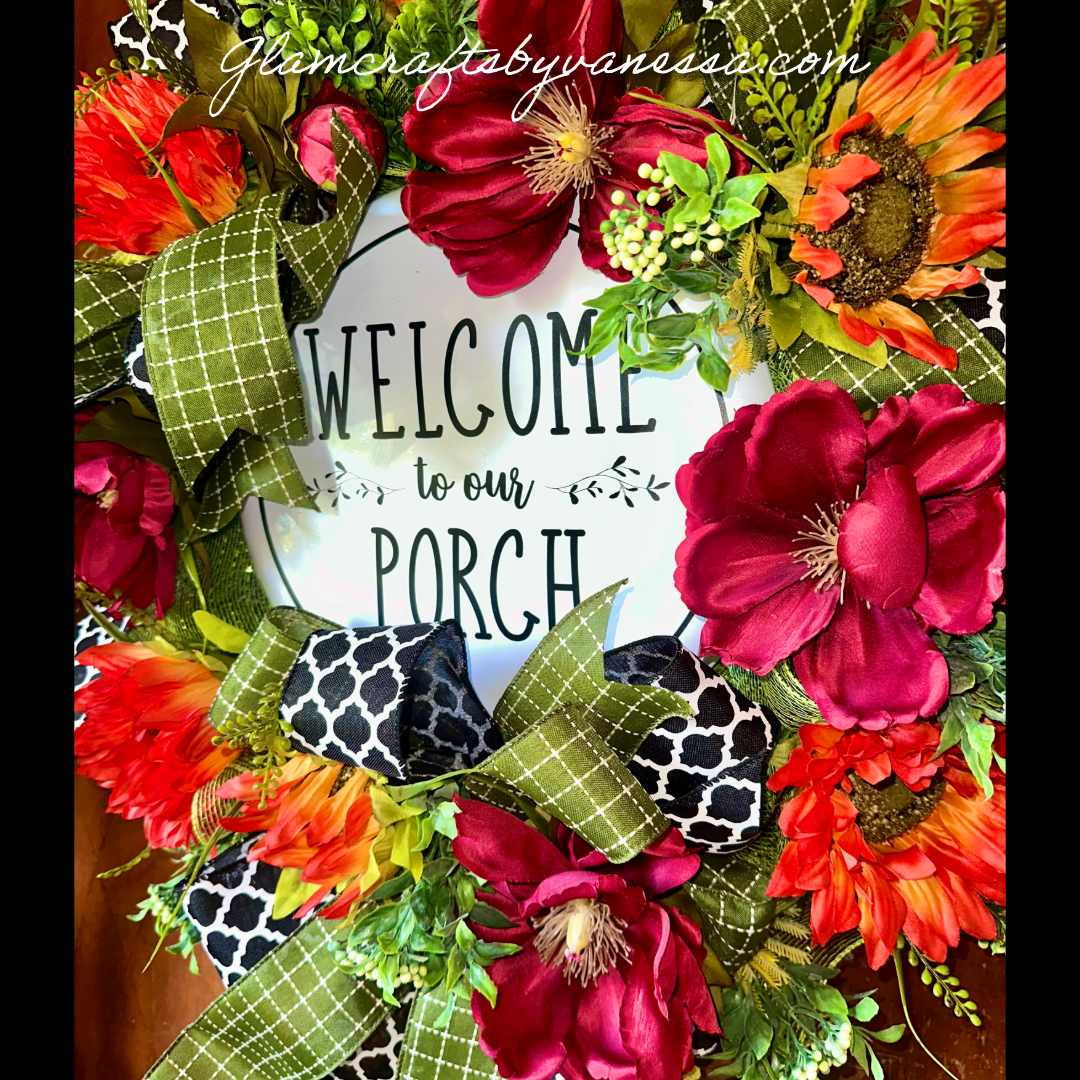 Welcome to our porch wreath