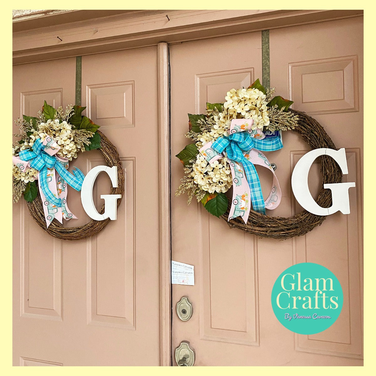 Hydrangea, Wooden Initial Wreath