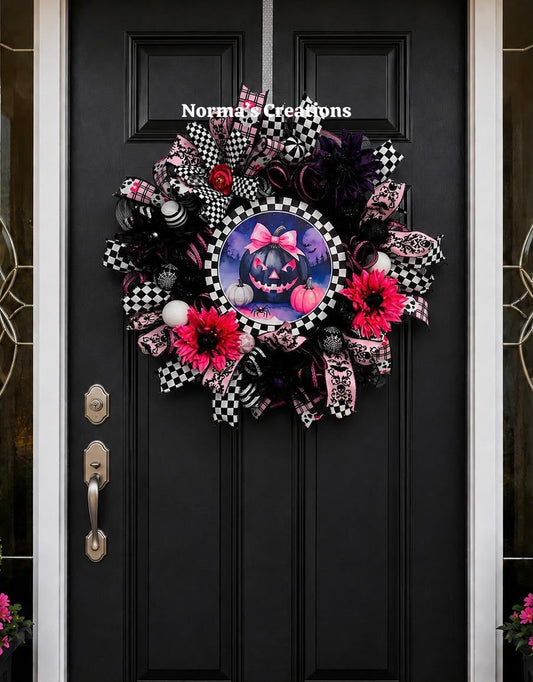 Pink pumpkin spooky chic wreath