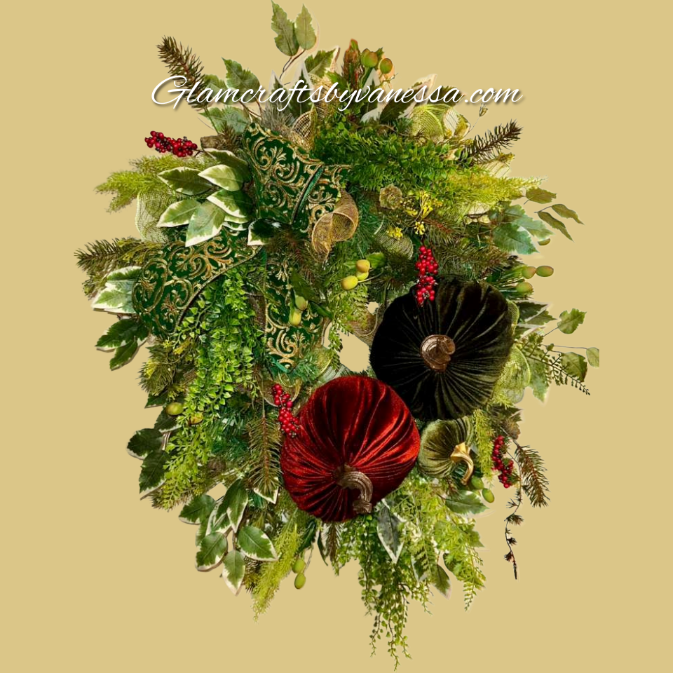 Velvet Pumpkins Wreath