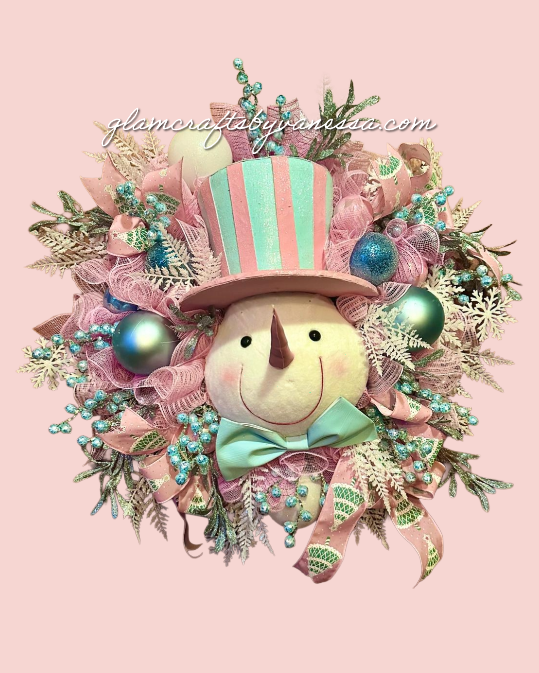 Snowman pink & blue wreath