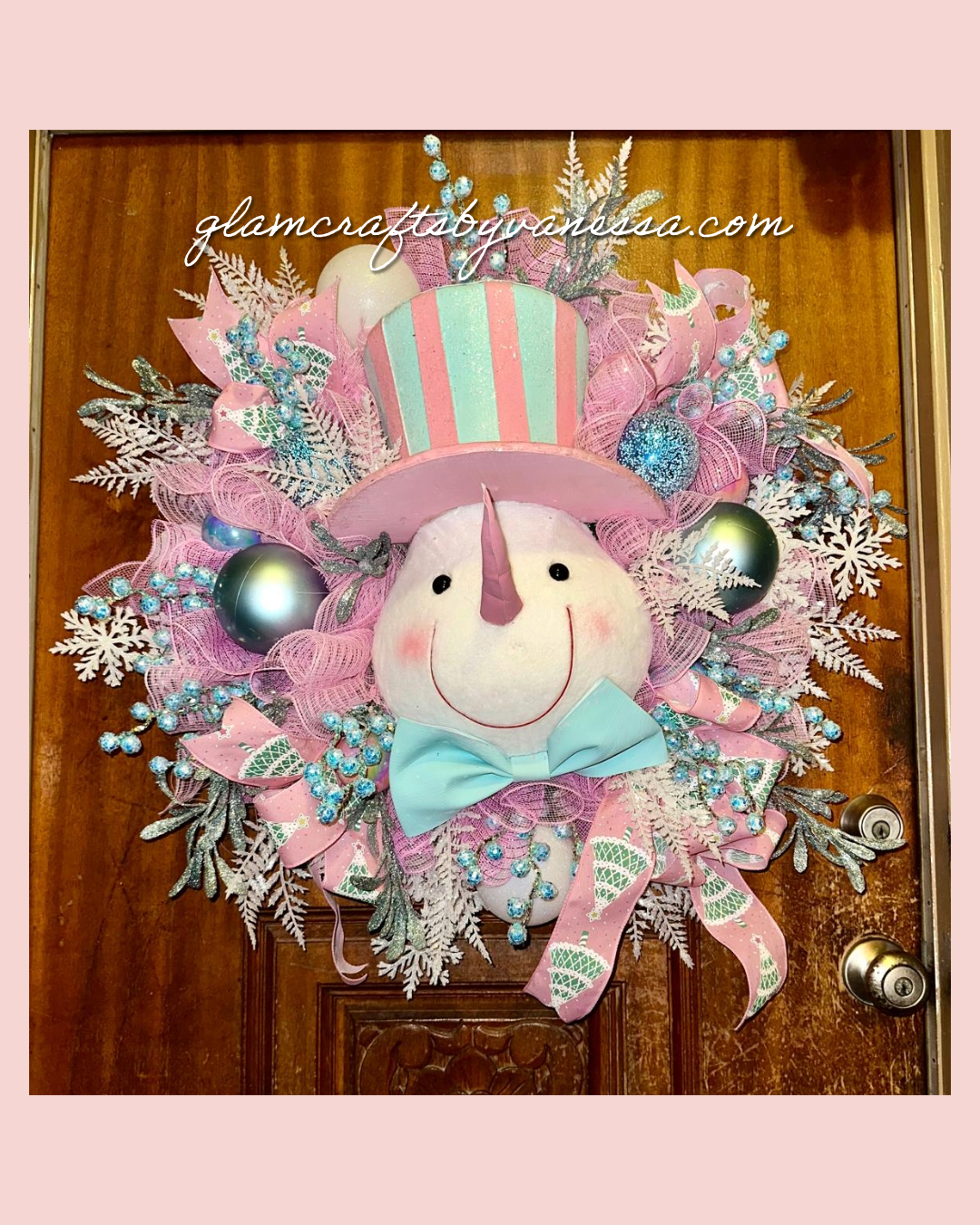 Snowman pink & blue wreath