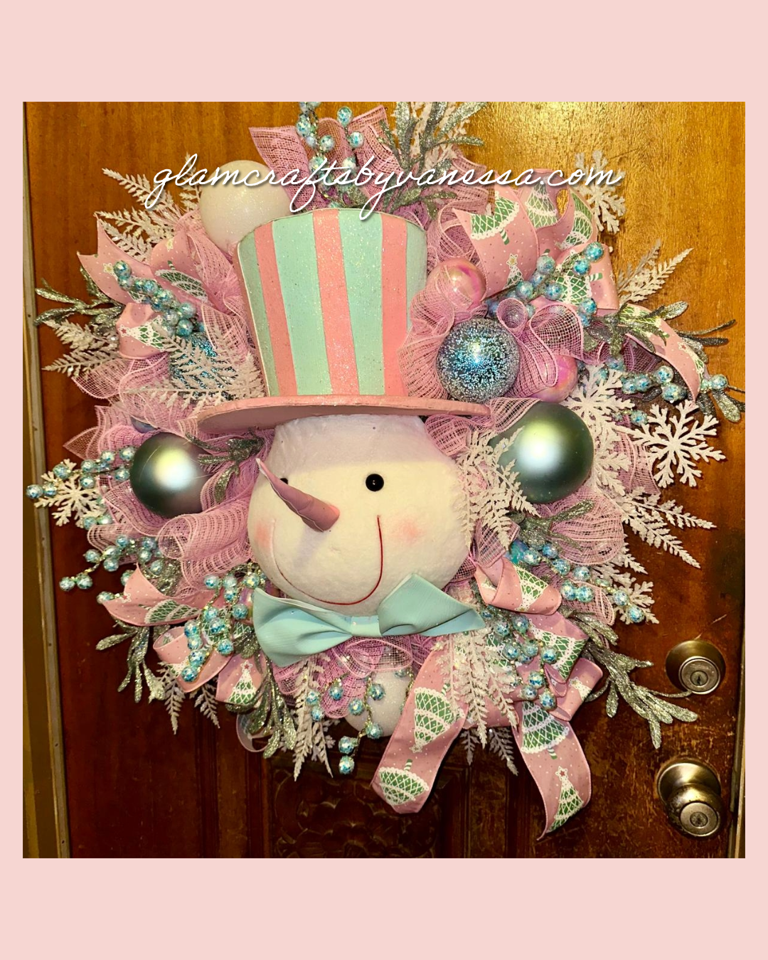 Snowman pink & blue wreath