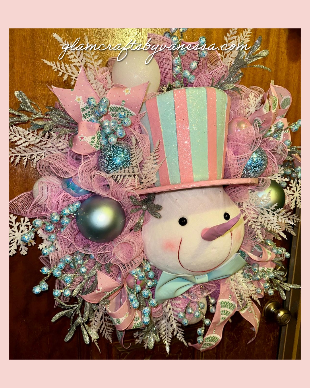 Snowman pink & blue wreath