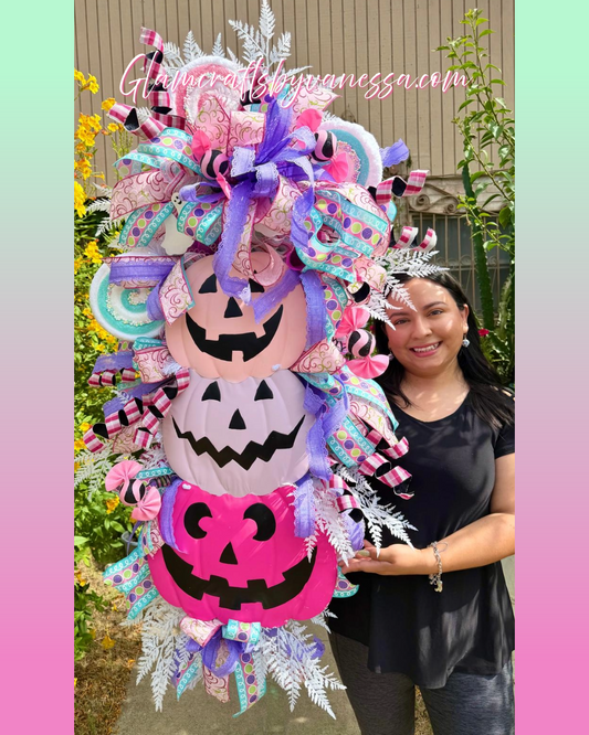 XXL 4-foot Pink Jack o' lantern Swag Wreath