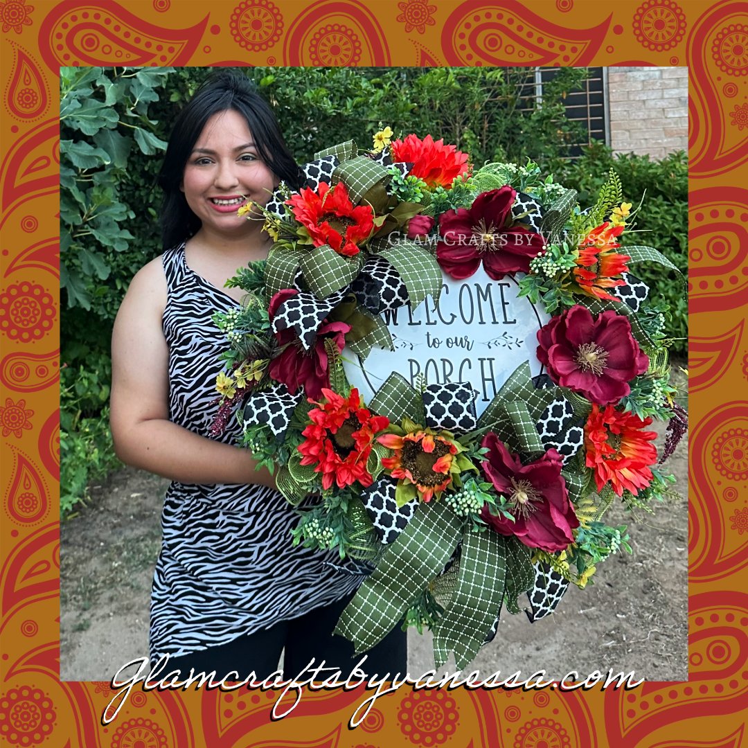 Welcome to our porch wreath
