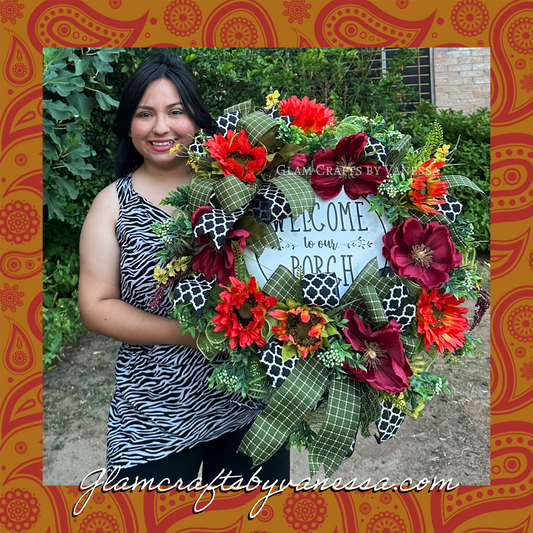 Welcome to our porch wreath
